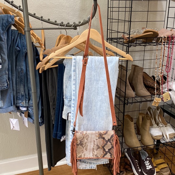 Naughty Monkey Snakeskin & Suede Fringe Crossbody - Picture 4 of 6